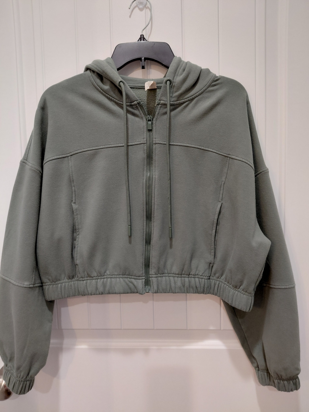 90 Degree By Reflex Cropped Olive Zip Hoodie #0990
